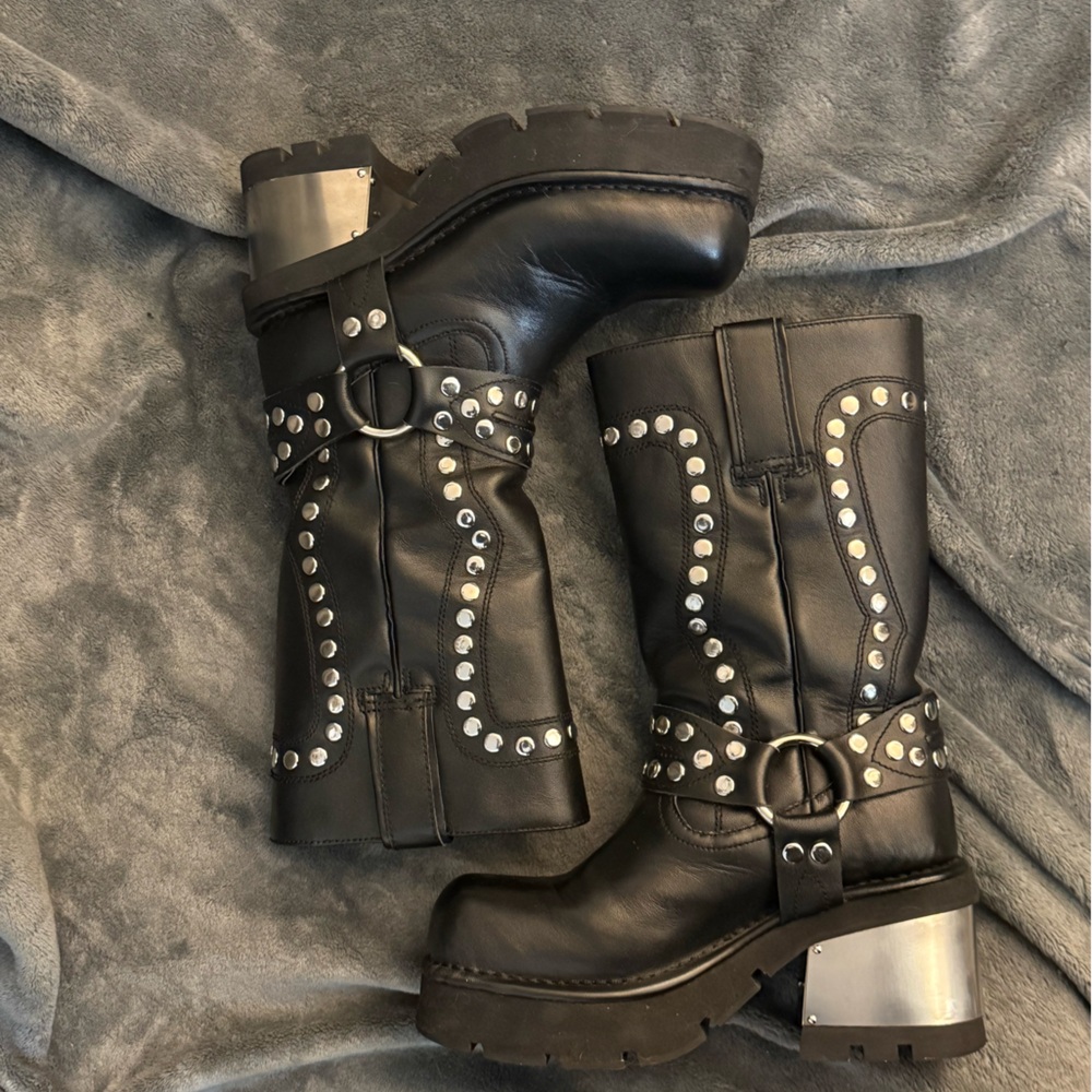 Jeffrey Campbell Black Combat Boots with Silver Accents